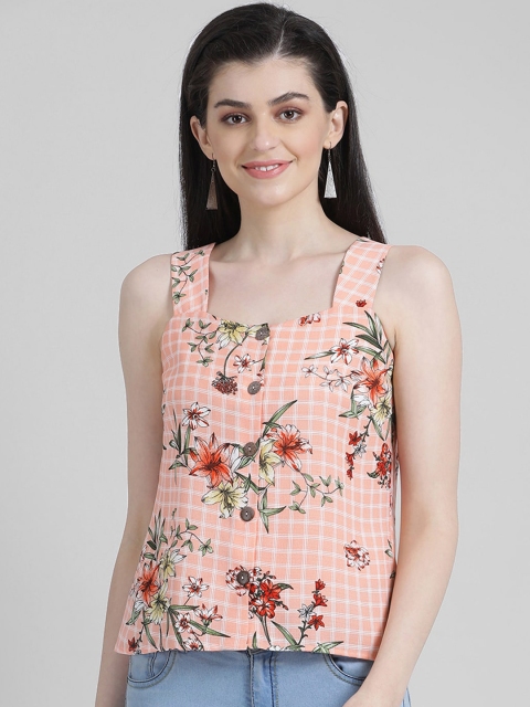 

Zink London Women Peach-Coloured Floral Printed Top