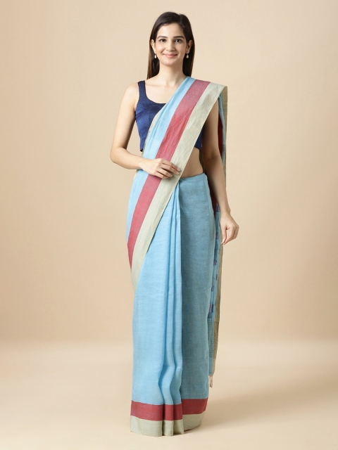 

Taneira Blue Striped Linen Blend Saree