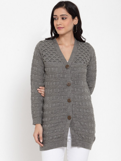 

Kalt Women Grey Self Design Longline Cardigan