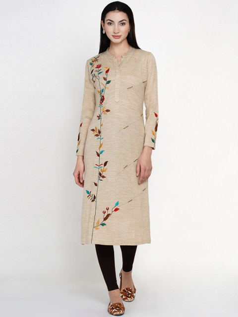 

FABNEST Women Multicoloured Printed Straight Winter Kurta, Multi