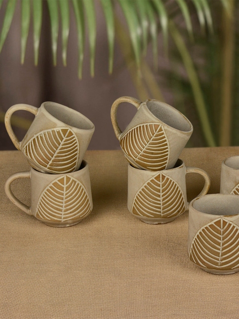 

StyleMyWay Set Of 6 Brown Textured Ceramic Mugs Set