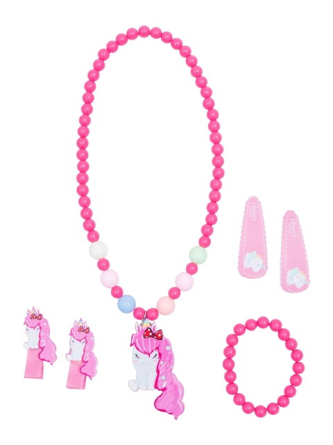 

Golden Peacock Pink Beaded Jewellery Set