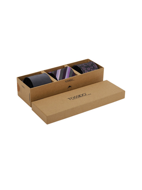 

Tossido Men Set Of 3 Broad Ties, Purple