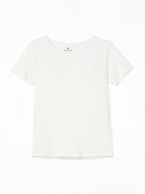 

Fame Forever by Lifestyle Girls Off-White Solid Pure Cotton Top