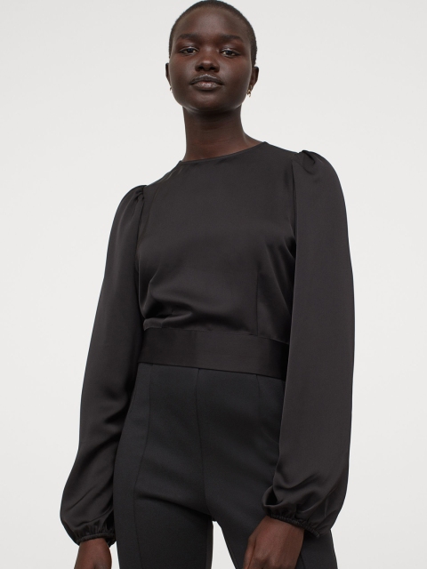 

H&M Women Black Solid Open-Backed Blouse