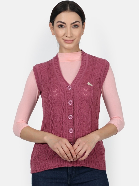 Monte Carlo Women Pink Self Design Cardigan Sweater