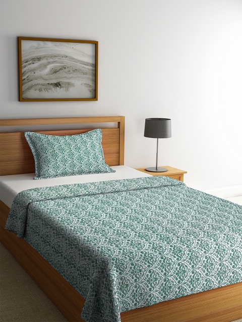 

KLOTTHE Green & White Woven-Design Single Bed Cover With 1 Pillow Cover