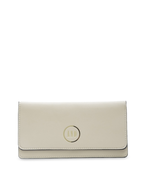 

AND Women Beige Solid Two Fold Wallet
