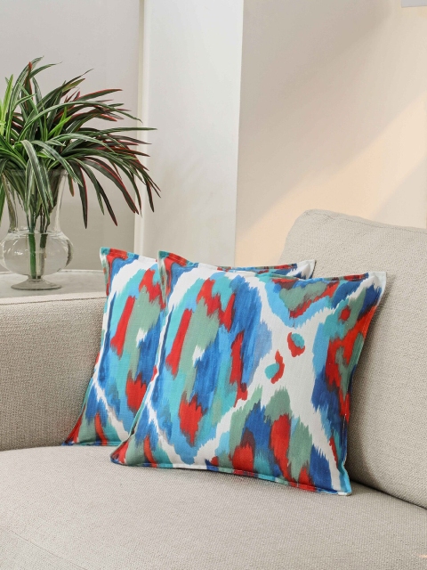 

BLUE BOAT Multicoloured Set of 2 Abstract Square Cushion Covers, Multi