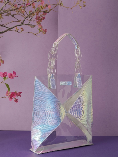 

STREET 9 Transparent & Silver-Toned Textured Handheld Bag