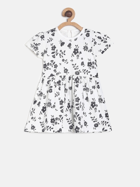 

MINI KLUB Girls White & Black Floral Printed Fit and Flare Dress