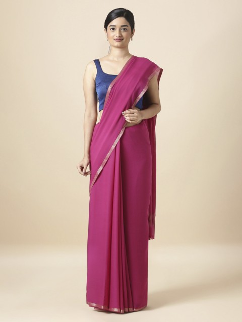 

Taneira Magenta Solid Pure Georgette Saree