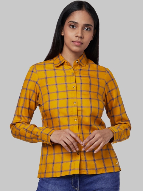 

Park Avenue Woman Women Yellow Regular Fit Checked Casual Shirt