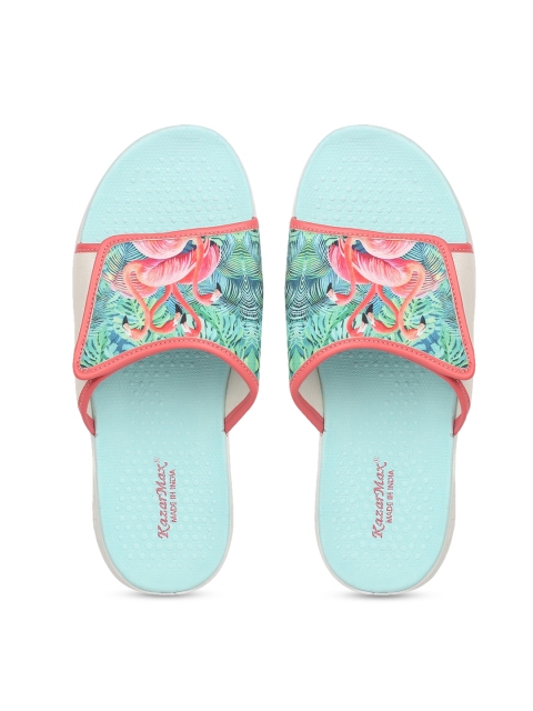 

KazarMax Unisex Sea Green & Pink Printed Sliders