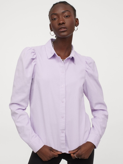 

H&M Lavender Puff-Sleeved Corduroy Shirt, Purple