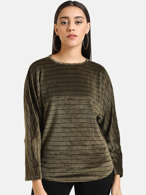 Kazo Women Green Striped Pullover Sweater