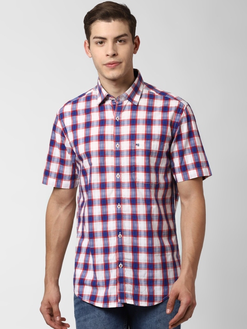 

Peter England Casuals Men White & Navy Blue Slim Fit Checked Casual Shirt