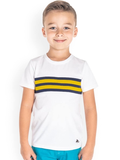 

Cherry Crumble Unisex Kids White Striped Round Neck T-shirt
