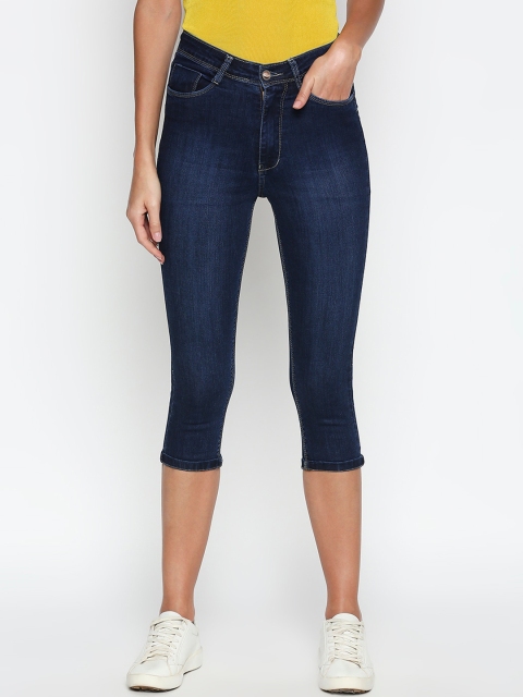 

PURPLE WATER Women Blue Solid Regular Fit Denim Capris