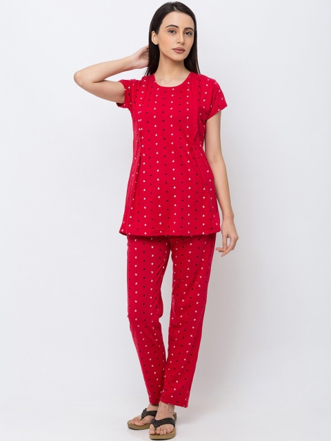 

MomToBe Women Red & Black Printed Maternity Night Suit