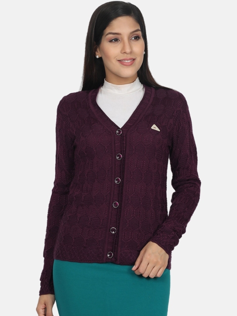 

Monte Carlo Women Purple Self Design Cardigan Sweater