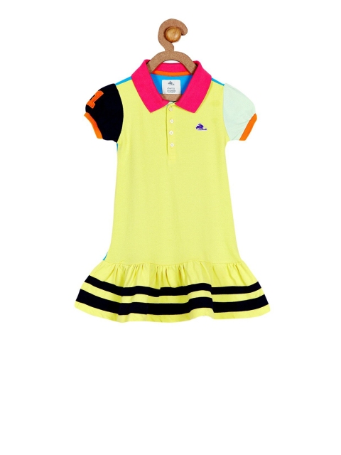 

Cherry Crumble Girls Yellow Colourblocked Drop-Waist Organic Cotton Dress