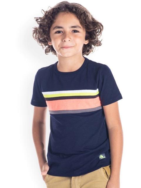 

Cherry Crumble Unisex Kids Navy Blue Colourblocked Round Neck T-shirt