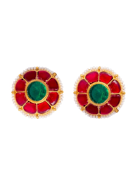 

MORKANTH JEWELLERY Gold-Plated & Pink Kundan Floral Studs