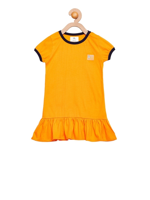 

Cherry Crumble Girls Orange Solid Drop-Waist Dress