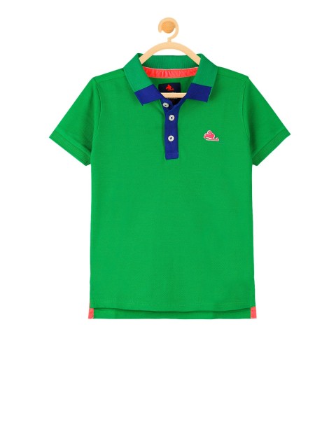 

Cherry Crumble Kids Green Solid Polo Collar T-shirt