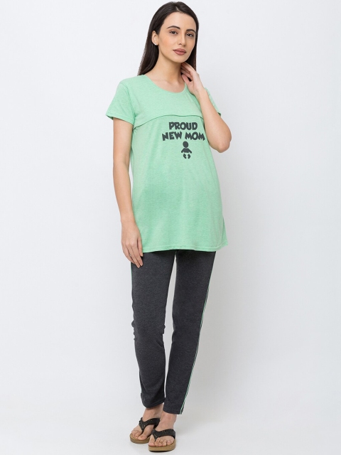 

MomToBe Women Green & Grey Printed Maternity Night Suit