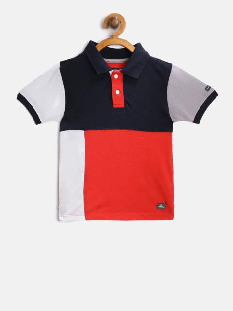 

Cherry Crumble Unisex Kids Navy Blue & Red Colourblocked Polo Collar T-shirt