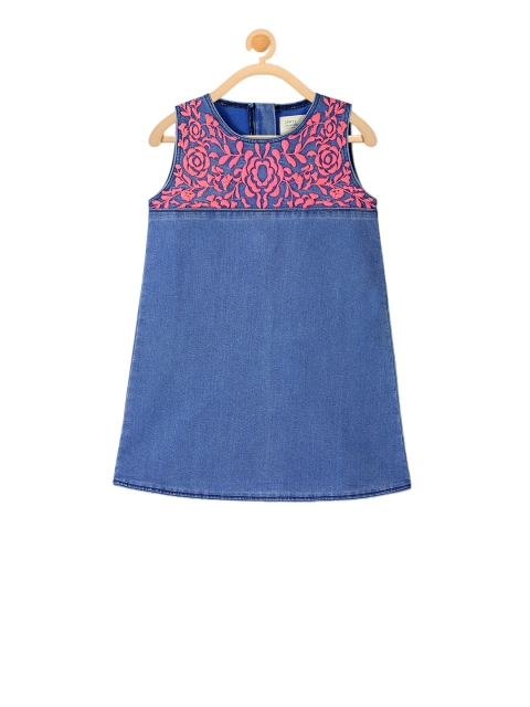 

Cherry Crumble Girls Blue Embroidered A-Line Dress