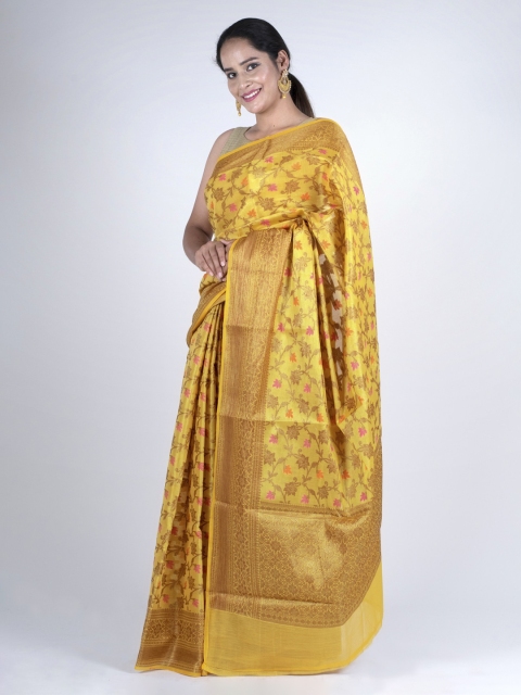 

BharatSthali Yellow Tissue Woven Design Banarasi Saree