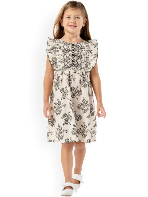 

Cherry Crumble Girls White Floral Printed Fit and Flare Dress