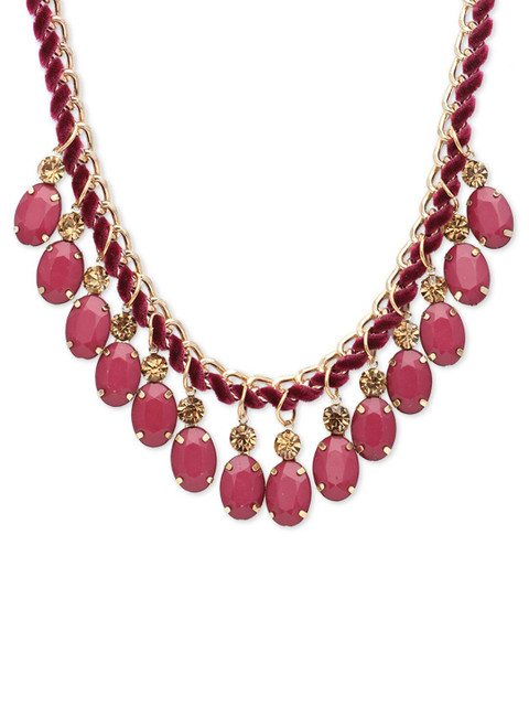 

Globus Gold-Plated & Maroon Metal Statement Necklace