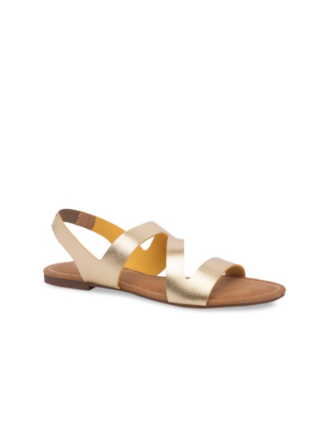

Inc 5 Women Gold-Toned Solid Open Toe Flats