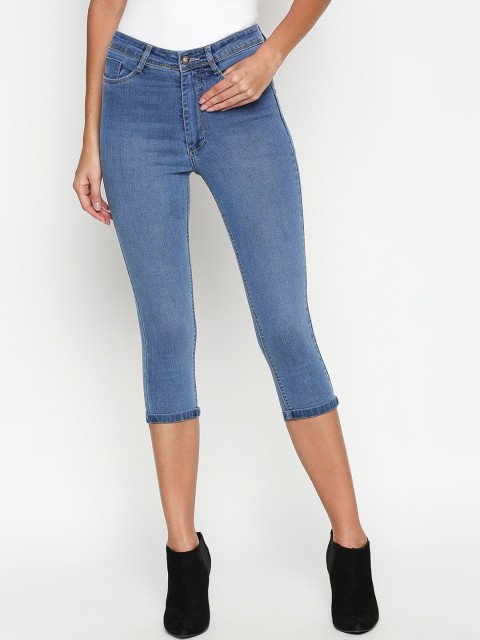 

PURPLE WATER Women Blue Solid Slim Fit Capris