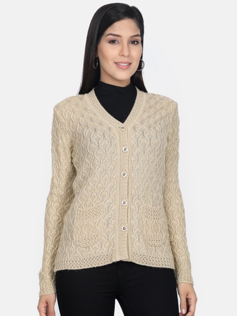 

Monte Carlo Women Beige Self Design Cardigan Sweater