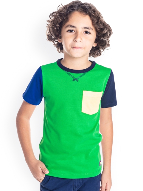 

Cherry Crumble Unisex Kids Green Colourblocked Round Neck T-shirt