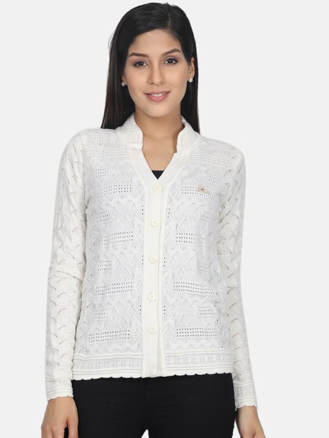 

Monte Carlo Women White Self Design Cardigan Sweater