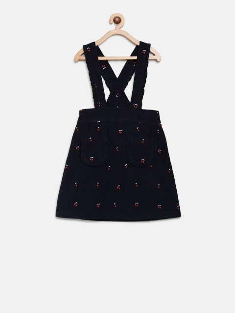 

Cherry Crumble Girls Navy Blue Printed Pinafore Dress
