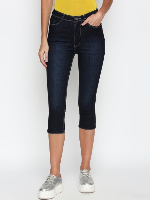 

PURPLE WATER Women Navy Blue Solid Slim Fit Capris