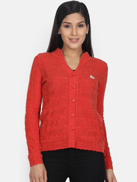 

Monte Carlo Women Red Self Design Cardigan Sweater
