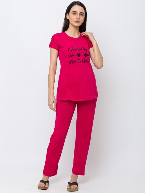 

MomToBe Women Pink Printed Maternity Night suit