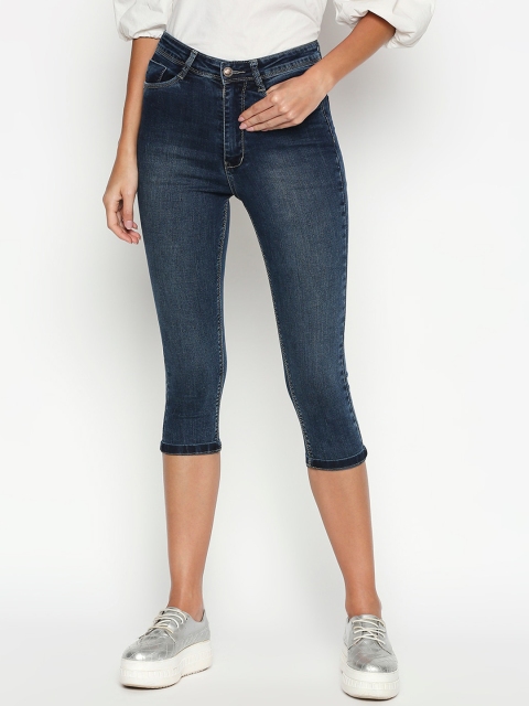 

PURPLE WATER Women Blue Solid Slim Fit Denim Capris
