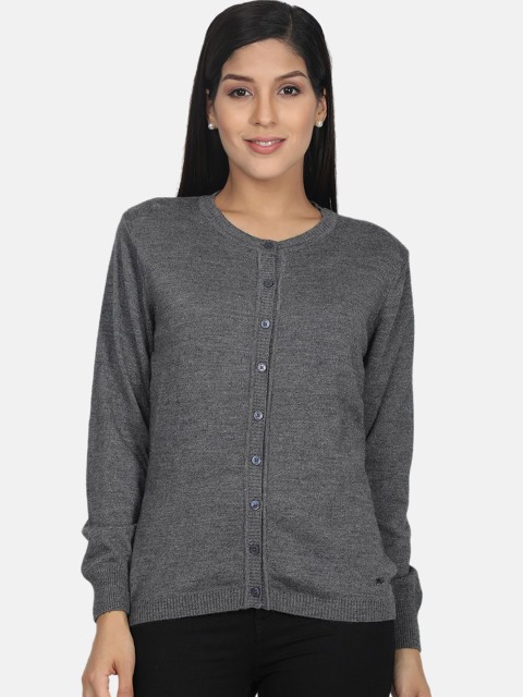 

Monte Carlo Women Grey Solid Front-Open Sweater