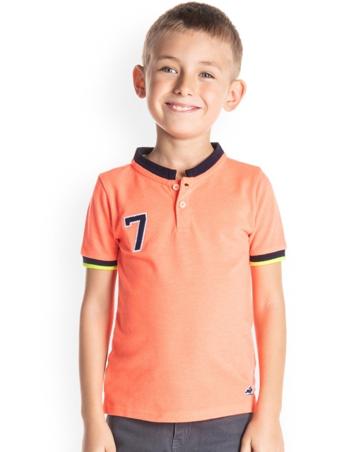 

Cherry Crumble Unisex Kids Orange Solid Henley Neck T-shirt
