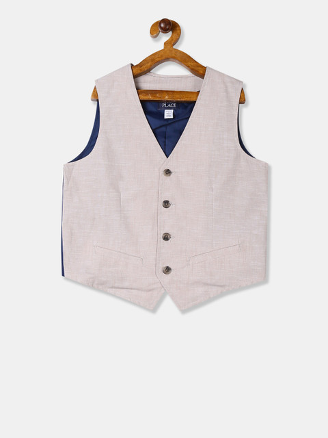

The Childrens Place Boys Grey and Navy Blue Solid Pure Cotton Waistcoat