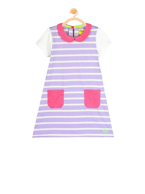 

Cherry Crumble Girls Lavender & White Striped A-Line Dress